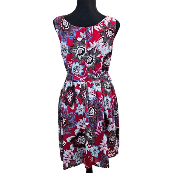 Talbots Red Jacquard Floral Tie Waist Fit & Flare Dress 10P Cotton Preppy Summer - Picture 5 of 16